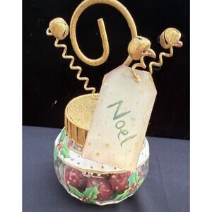 Vintage Jingle Bells Christmas Holiday Glass Jar Gold Top & Bell Light Covers